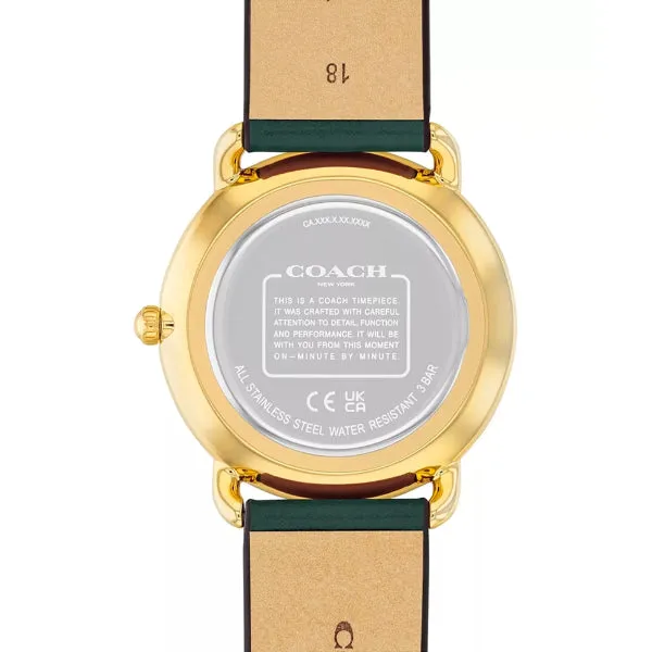Coach Elliot Green Leather Strap Gold Dial Quartz Watch for Ladies - 14504202