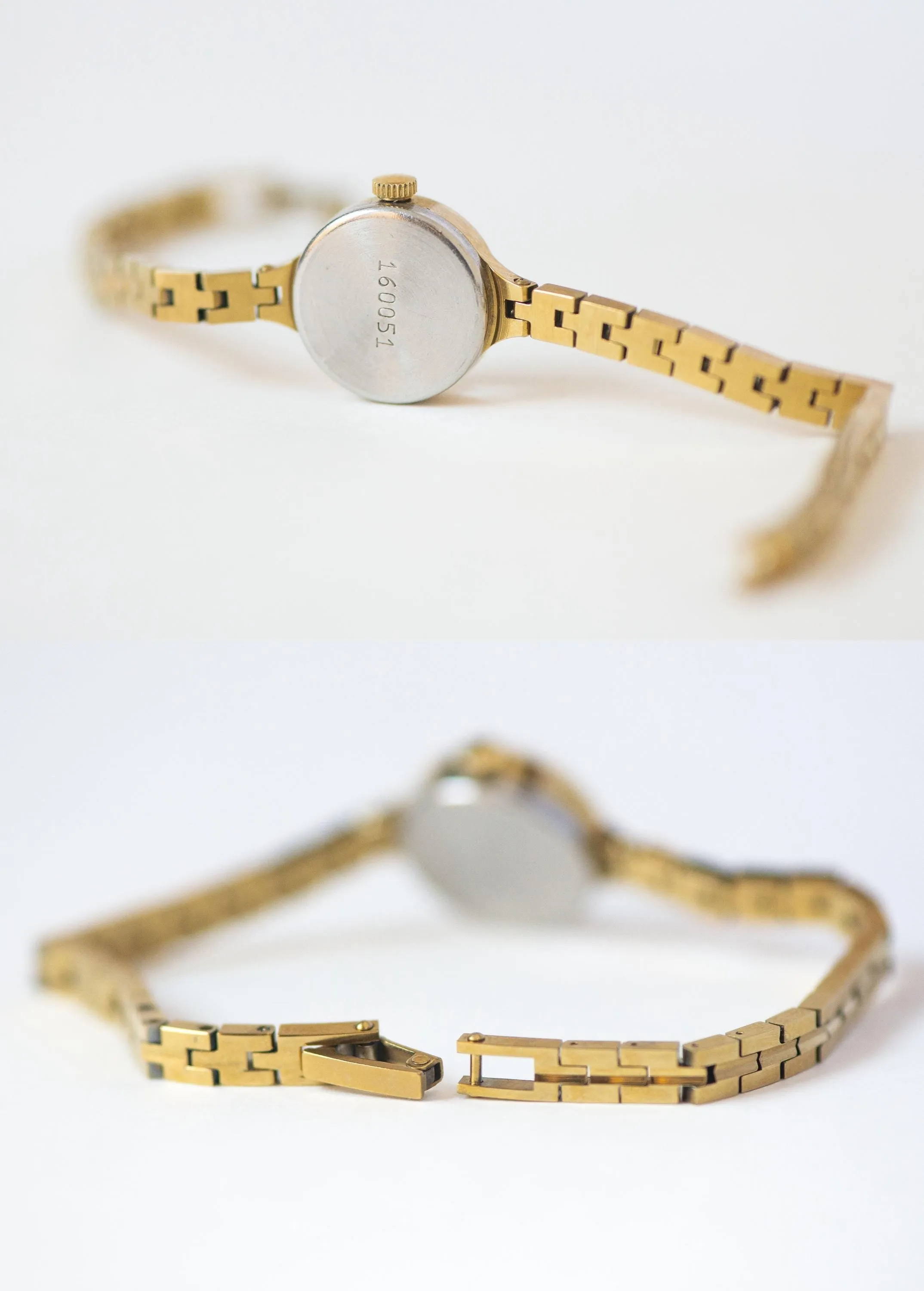 Cocktail watch for women tiny bracelet vintage Seagull, gold shade watch yellow dial Roman numerals retro chic wristwatch lady jewelry gift