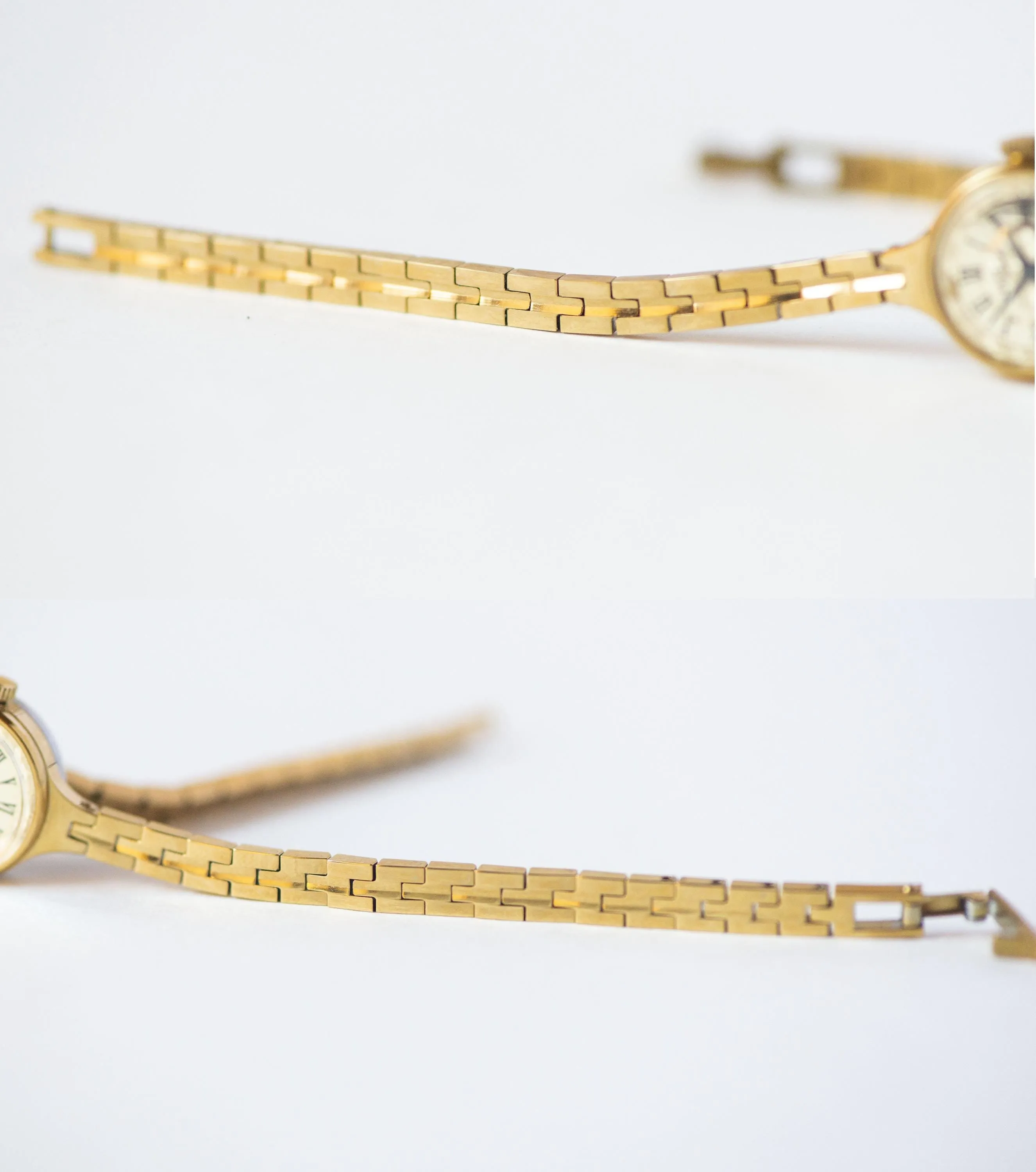 Cocktail watch for women tiny bracelet vintage Seagull, gold shade watch yellow dial Roman numerals retro chic wristwatch lady jewelry gift