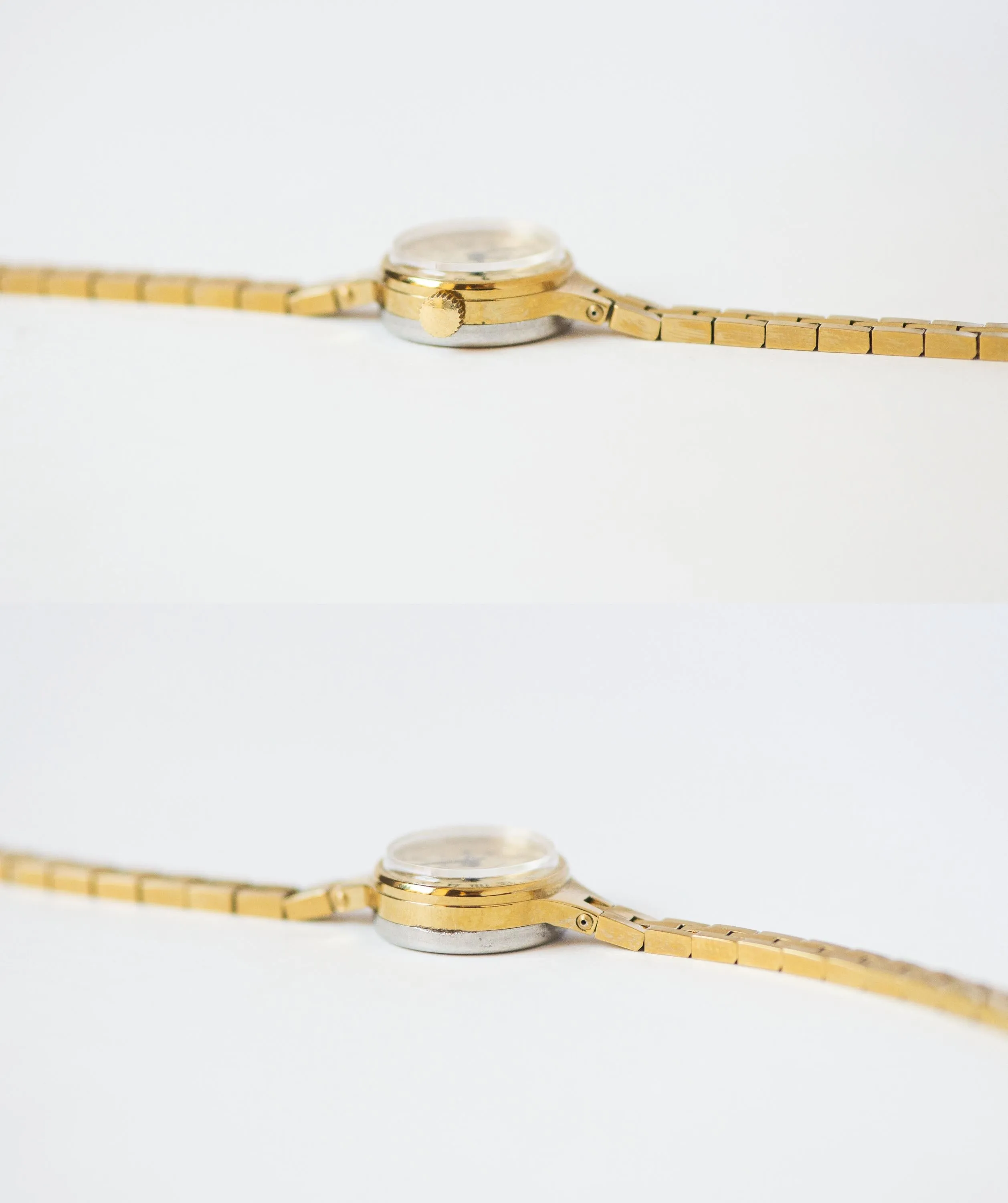 Cocktail watch for women tiny bracelet vintage Seagull, gold shade watch yellow dial Roman numerals retro chic wristwatch lady jewelry gift