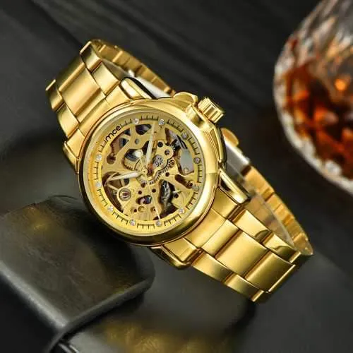 Crystal Men Wrist Watch Full Steel Mechanical Watches