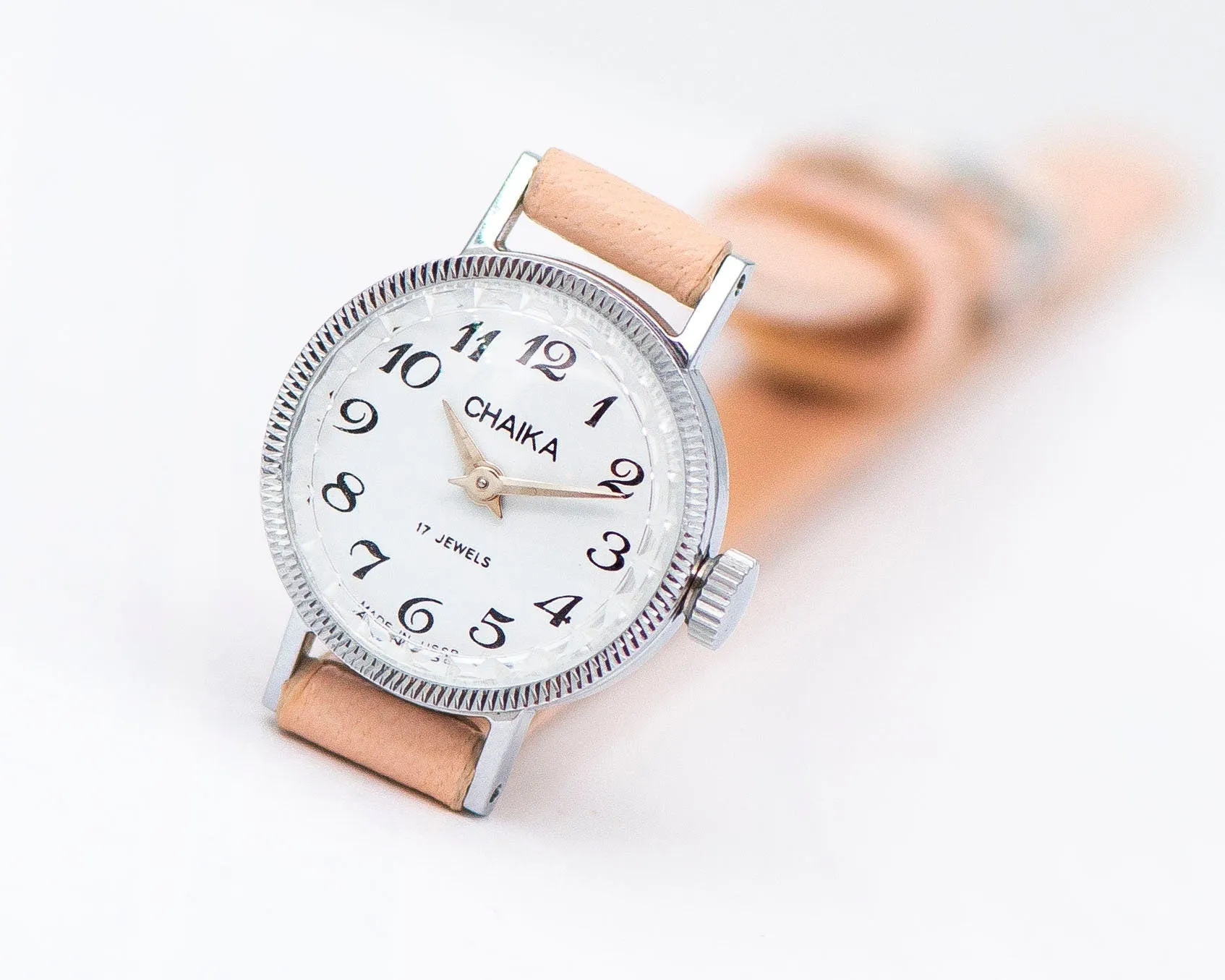 Delicate women micro watch silver shade Seagull, classic girl watch unused, vintage tiny watch minimalist gift premium nude leather band new