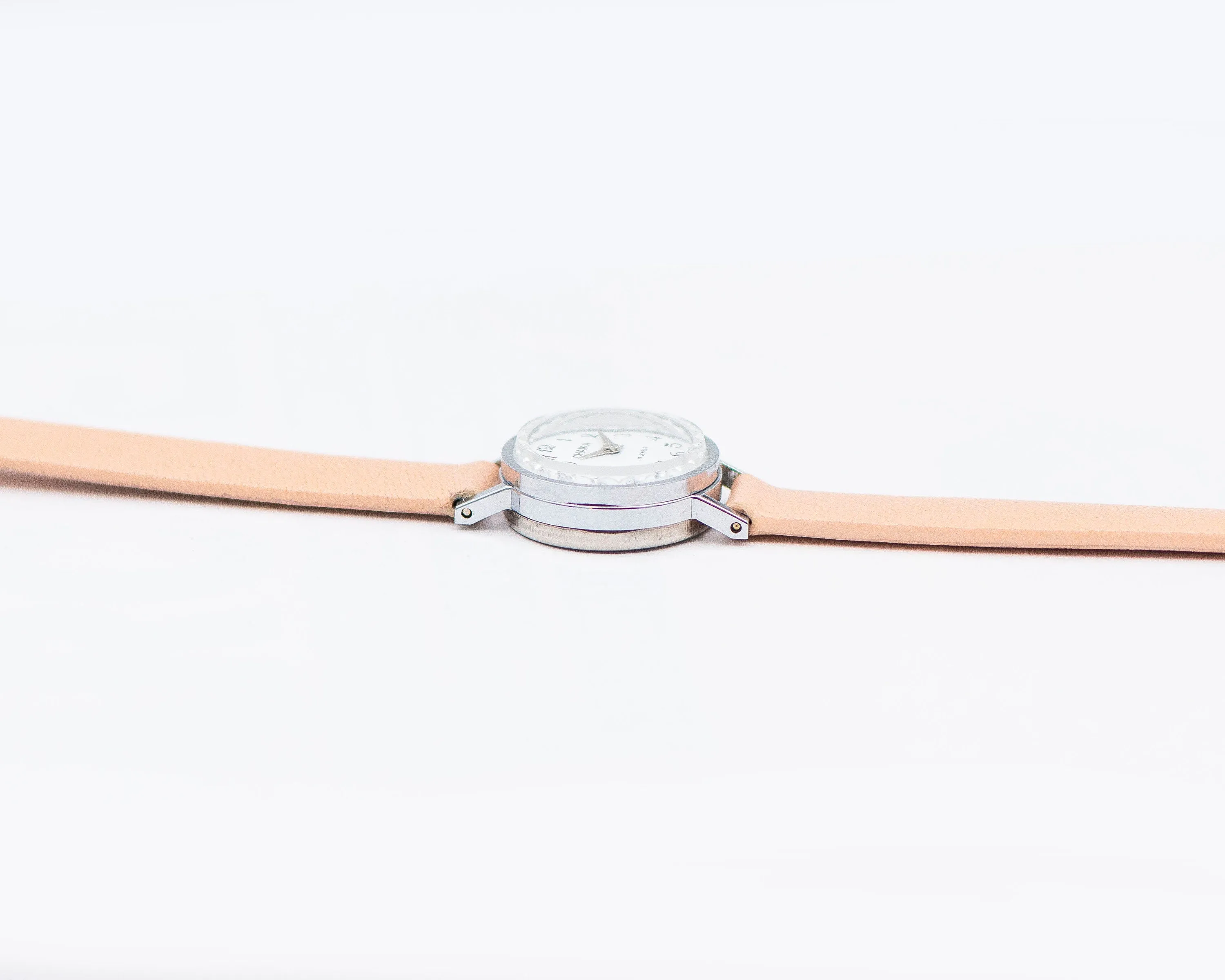 Delicate women micro watch silver shade Seagull, classic girl watch unused, vintage tiny watch minimalist gift premium nude leather band new