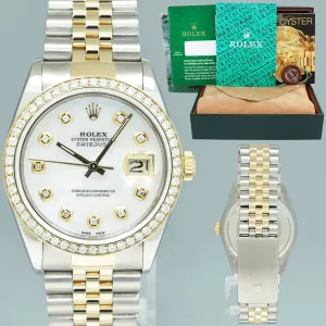 DIAMOND BEZEL Rolex DateJust 16233 Two-Tone Yellow Gold MOP Jubilee Watch Box
