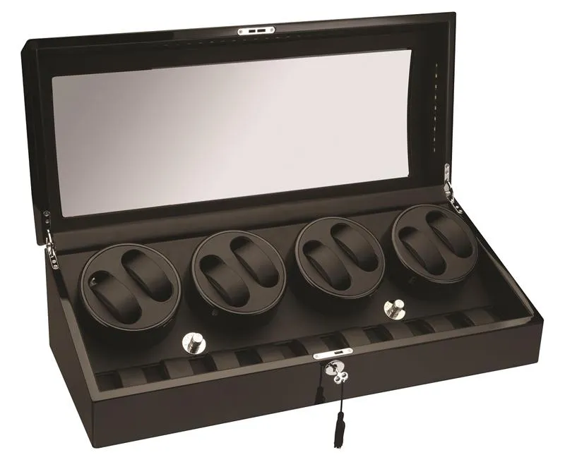 Diplomat Phantom LED Lit Black Wood Finish Eight Watch Winder