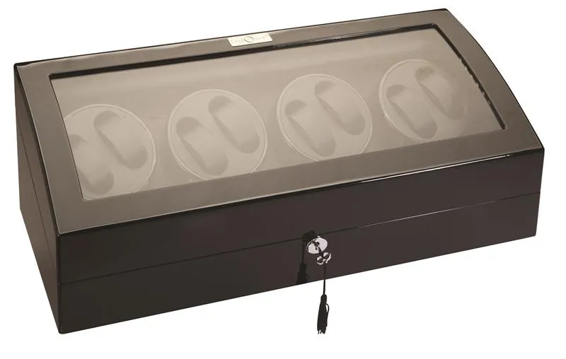 Diplomat Phantom LED Lit Black Wood Finish Eight Watch Winder