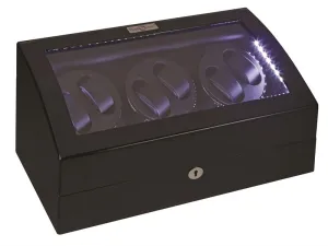 Diplomat Phantom LED Lit Black Wood Finish Six Watch Winder