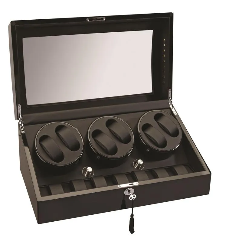 Diplomat Phantom LED Lit Black Wood Finish Six Watch Winder
