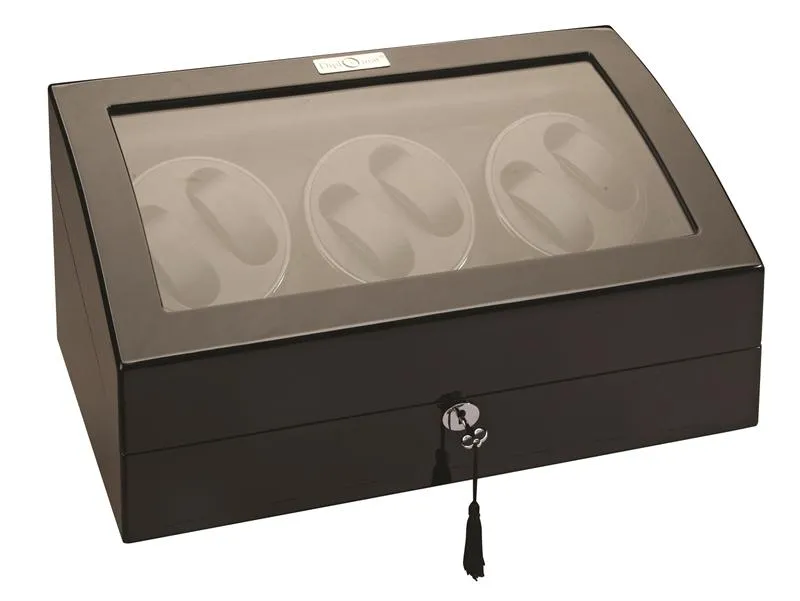 Diplomat Phantom LED Lit Black Wood Finish Six Watch Winder