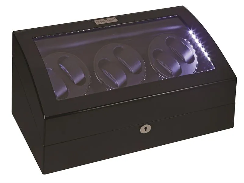Diplomat Phantom LED Lit Black Wood Finish Six Watch Winder