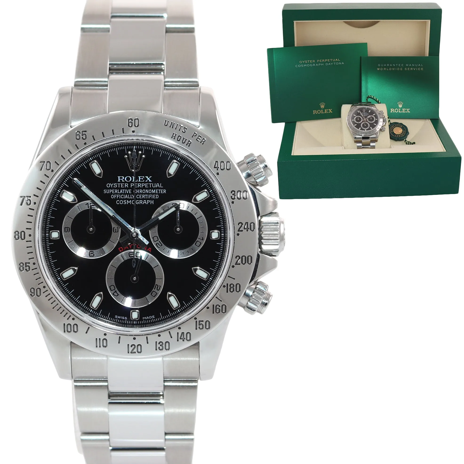 DISCONTINUED MINT 2014 Rolex Daytona 116520 Black Steel NEW BUCKLE Watch Box