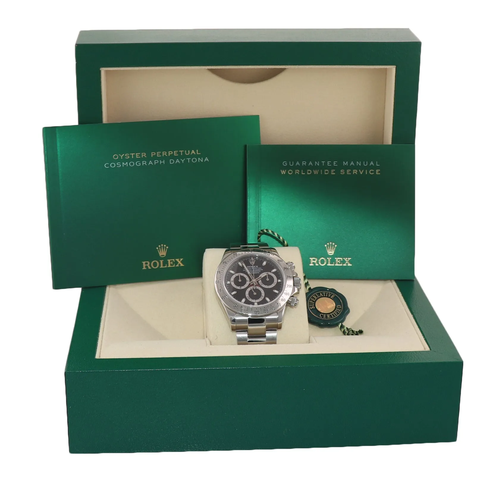 DISCONTINUED MINT 2014 Rolex Daytona 116520 Black Steel NEW BUCKLE Watch Box