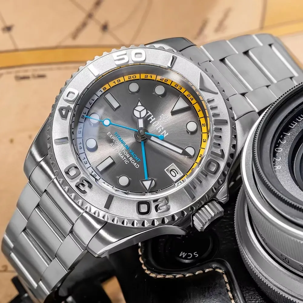 Diving Watch for Men Titanium Helium Valve NH34A GMT Dual Time Zone Men Watch 300M Waterproof Double Curved Sapphire Glass