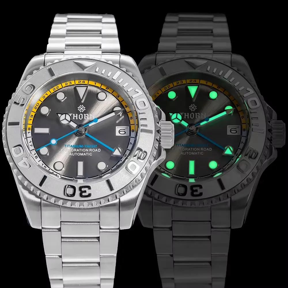 Diving Watch for Men Titanium Helium Valve NH34A GMT Dual Time Zone Men Watch 300M Waterproof Double Curved Sapphire Glass