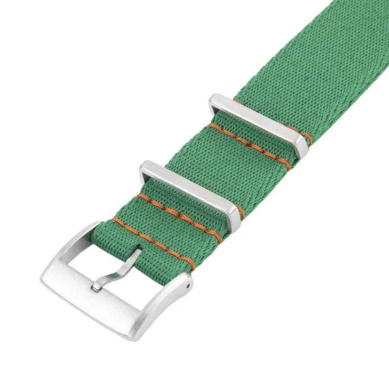 Eco-Friendly Nylon Military Watch Strap -  Green Orange Stitches