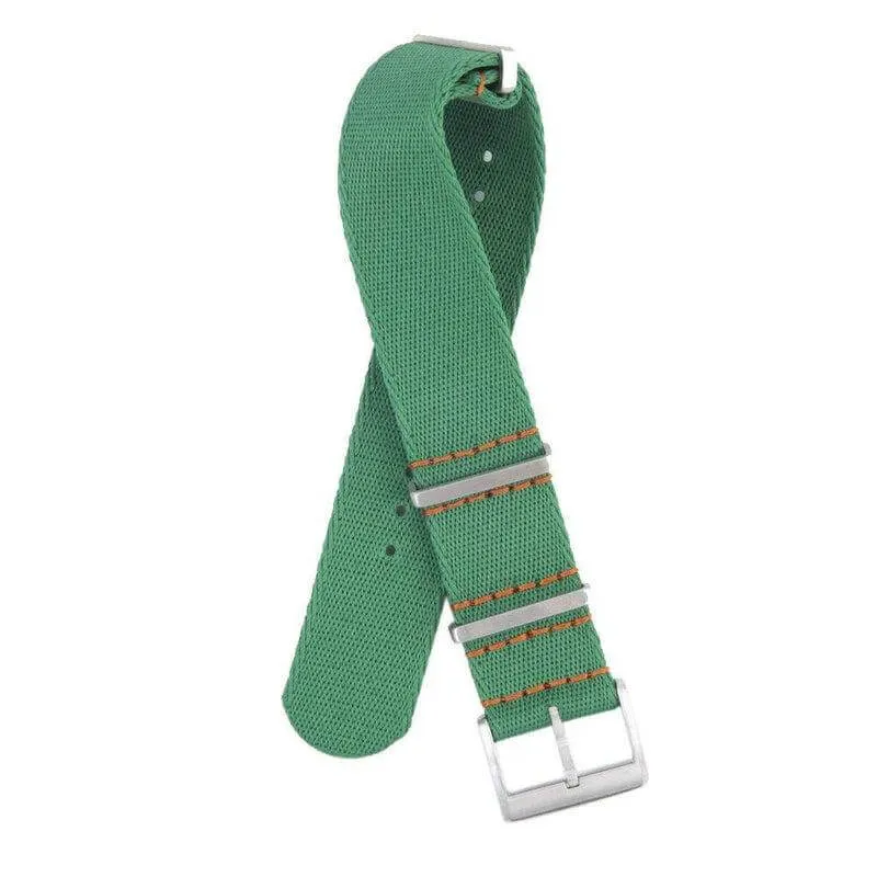 Eco-Friendly Nylon Military Watch Strap -  Green Orange Stitches