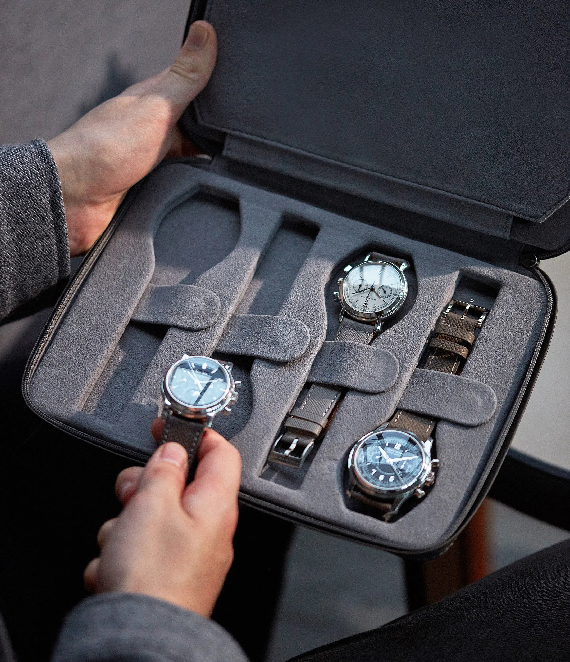 eight-watch folio, grained leather