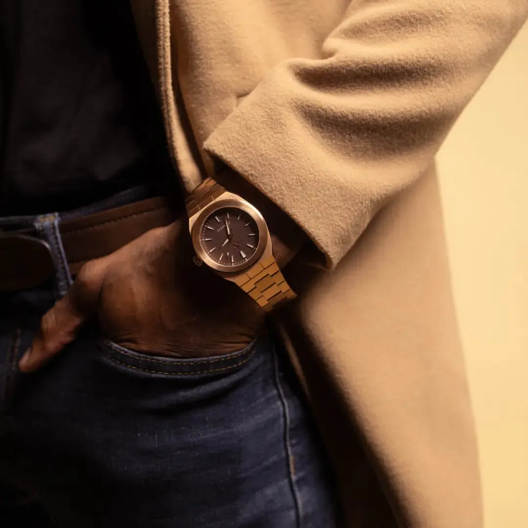 Elevate Link Mocha 42MM Mens Watch In Rose Gold/Brown