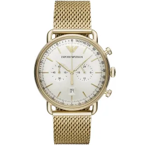 EMPORIO ARMANI Avaitor Gold Mesh Bracelet Cream Dial Quartz Watch for Gents - AR11315