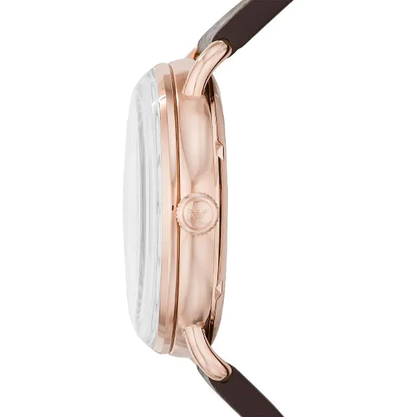 EMPORIO ARMANI Meccanico Brown Leather Strap White Dial Automatic Watch for Gents - AR60027
