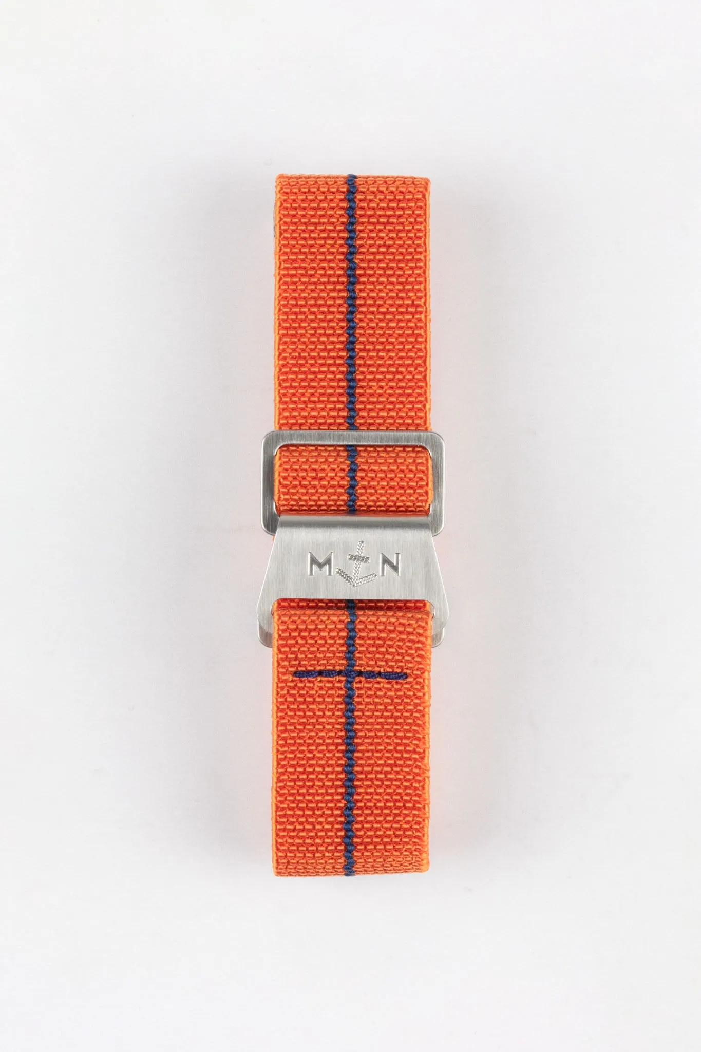 Erika's Originals ORANGE MN™ Strap with NAVY BLUE Centerline - BRUSHED Hardware