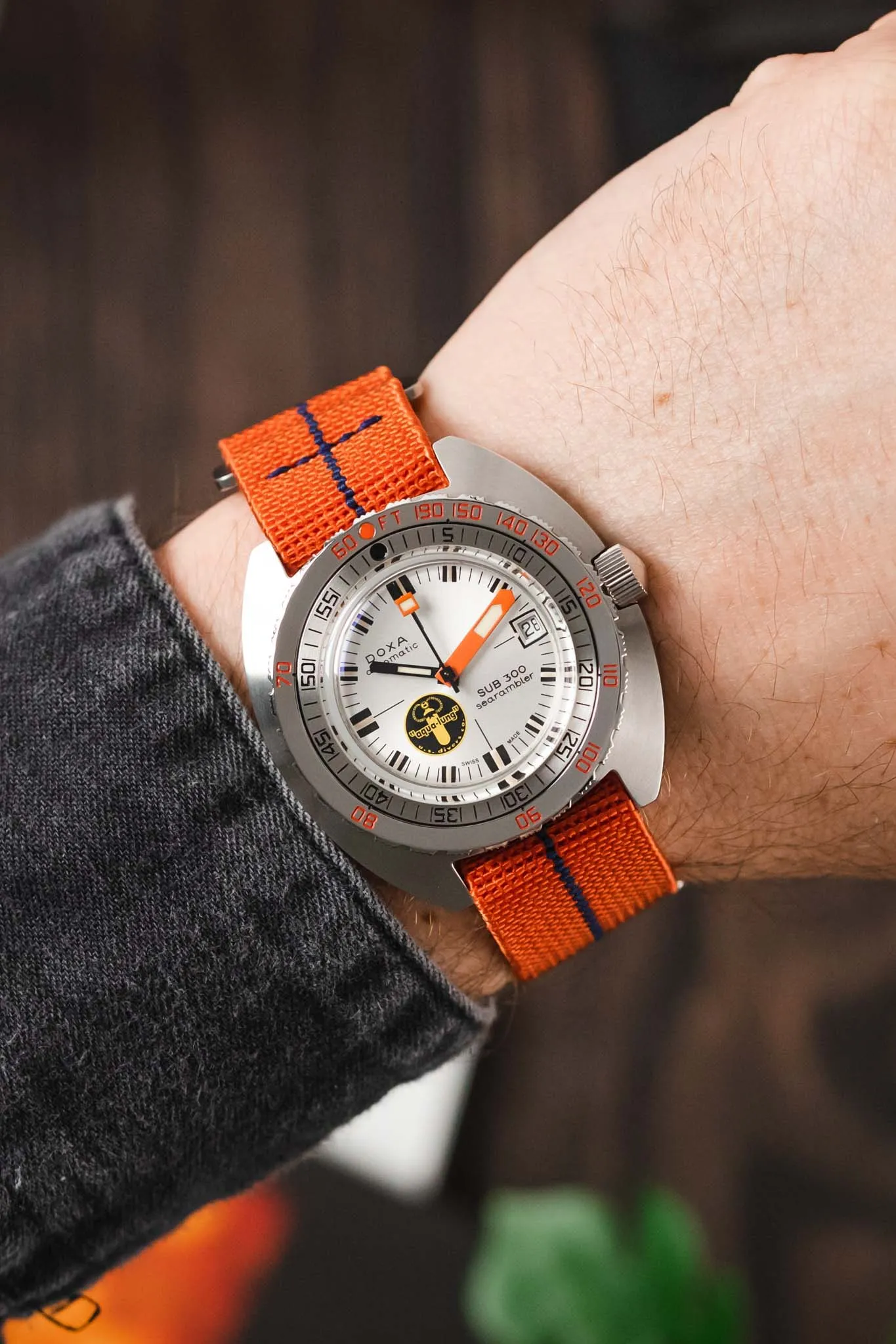 Erika's Originals ORANGE MN™ Strap with NAVY BLUE Centerline - BRUSHED Hardware