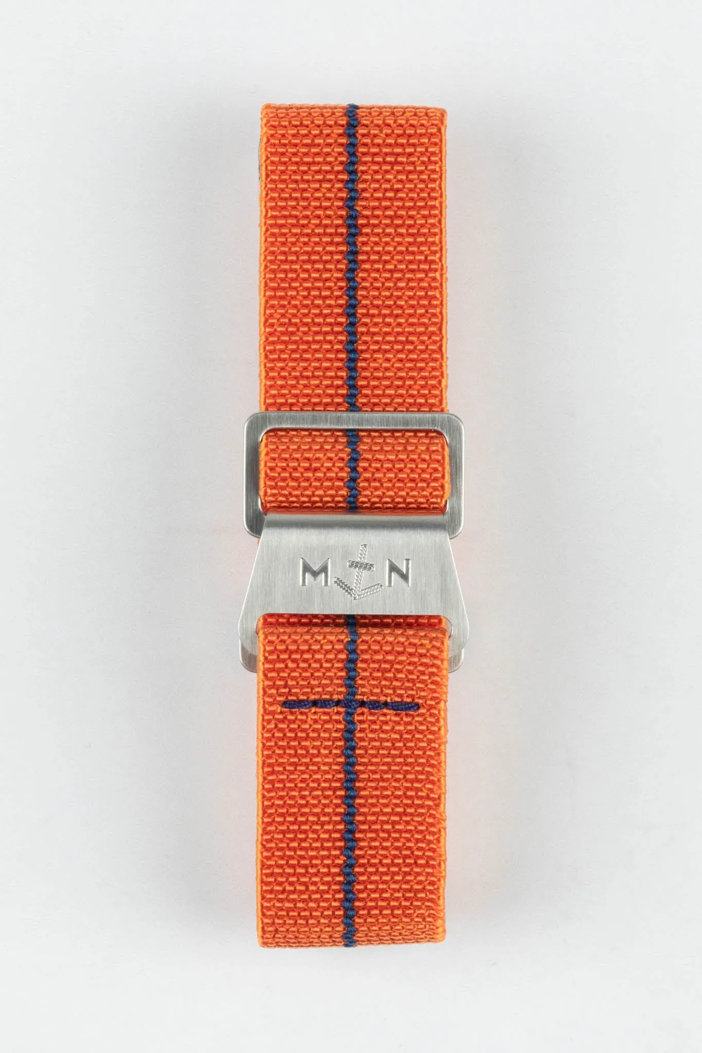 Erika's Originals ORANGE MN™ Strap with NAVY BLUE Centerline - BRUSHED Hardware