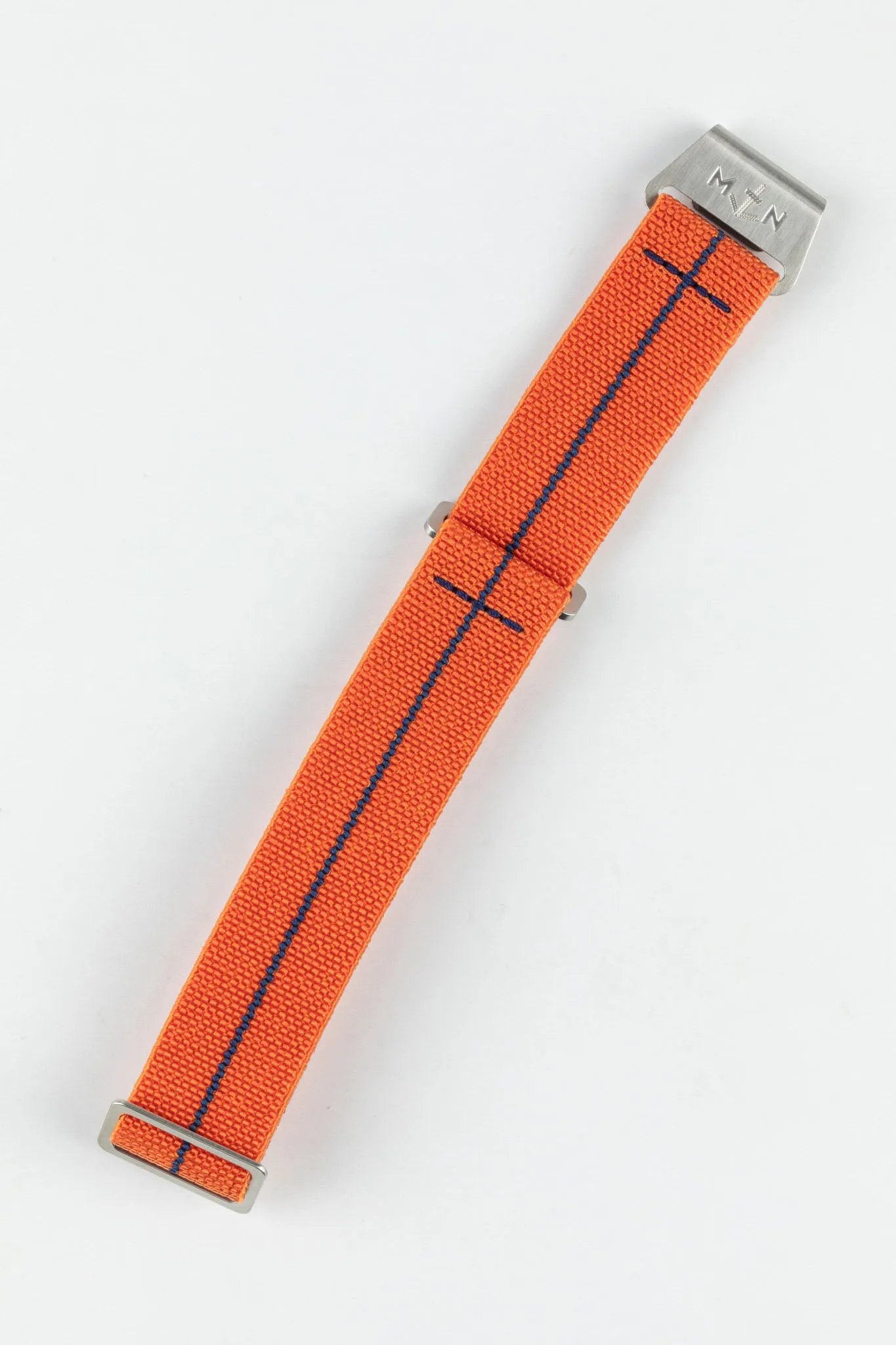 Erika's Originals ORANGE MN™ Strap with NAVY BLUE Centerline - BRUSHED Hardware