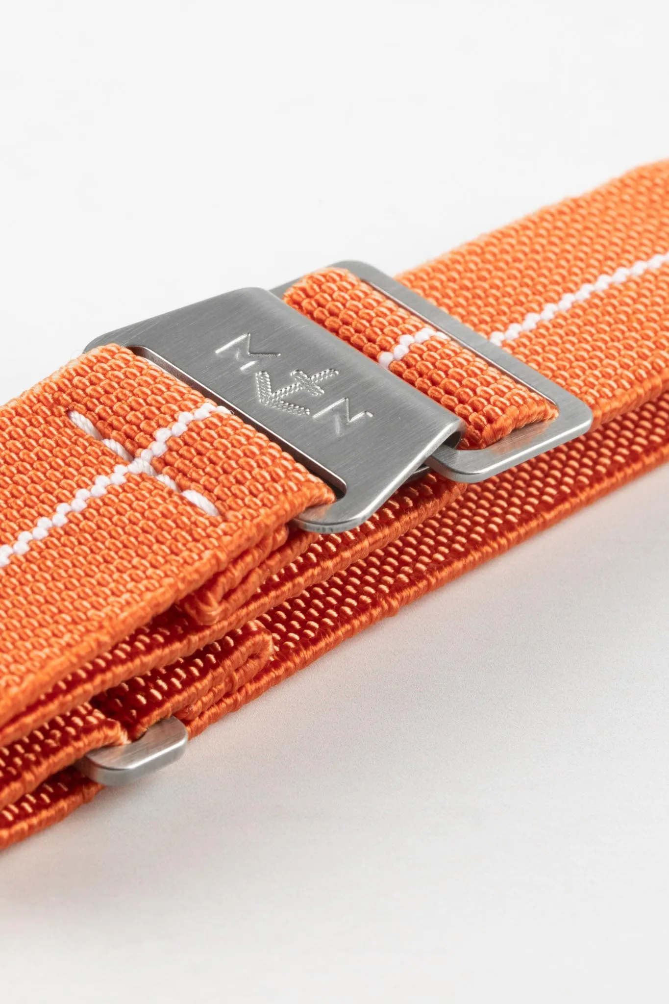 Erika's Originals ORANGE MN™ Strap with WHITE Centerline - BRUSHED Hardware
