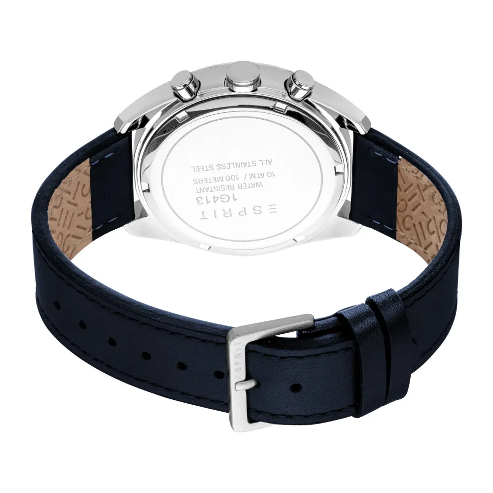 ESPRIT Men's Silver Color Watch with Dark Blue Dial and Chronograph Function