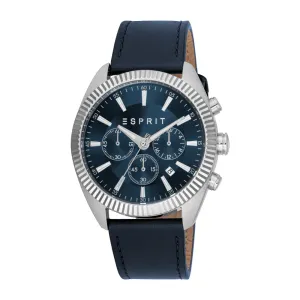 ESPRIT Men's Silver Color Watch with Dark Blue Dial and Chronograph Function