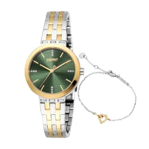Esprit Savannah Ladies Green Dial Two Tone Watch & Jewellery Set