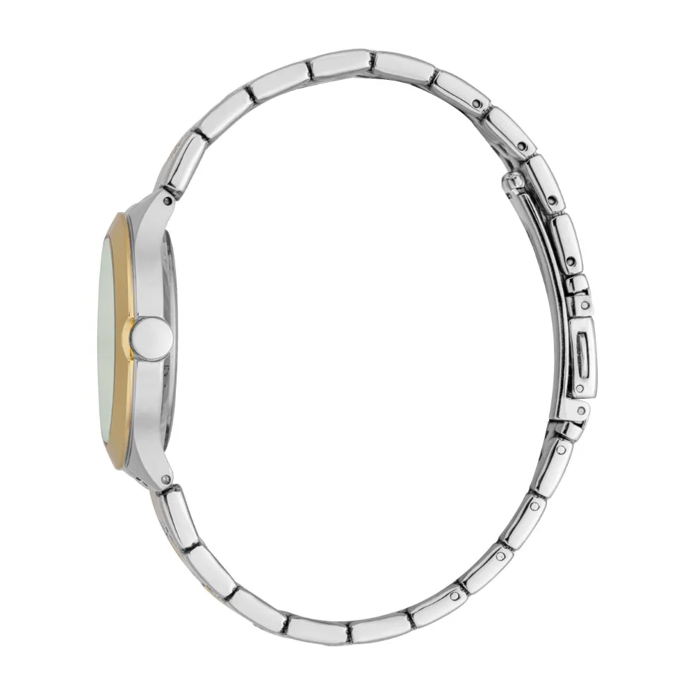 ESPRIT Women's Two Tone Silver & Gold Watch with Dark Green Dial and Metal Bracelet