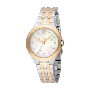 ESPRIT Women's Two Tone Silver & Rose Gold Watch with White MOP Dial and Metal Bracelet