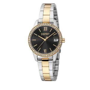 ESPRIT Women's Watches Two Tone Silver & Gold Case Braclet Watch With Black Dial