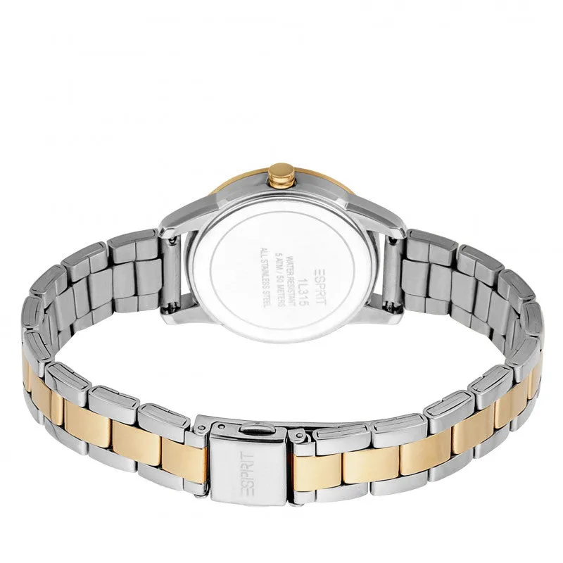 ESPRIT Women's Watches Two Tone Silver & Gold Case Braclet Watch With Black Dial