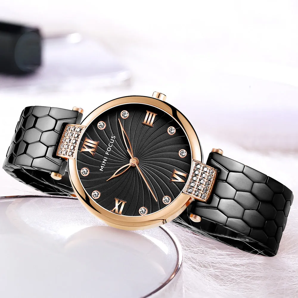 Fashion-encrusted Japanese movement waterproof steel watch women's watch