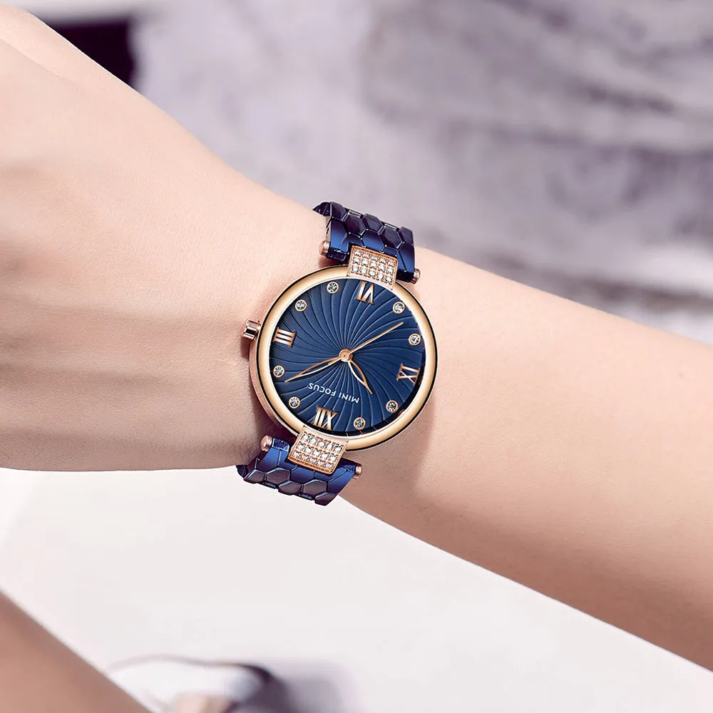 Fashion-encrusted Japanese movement waterproof steel watch women's watch