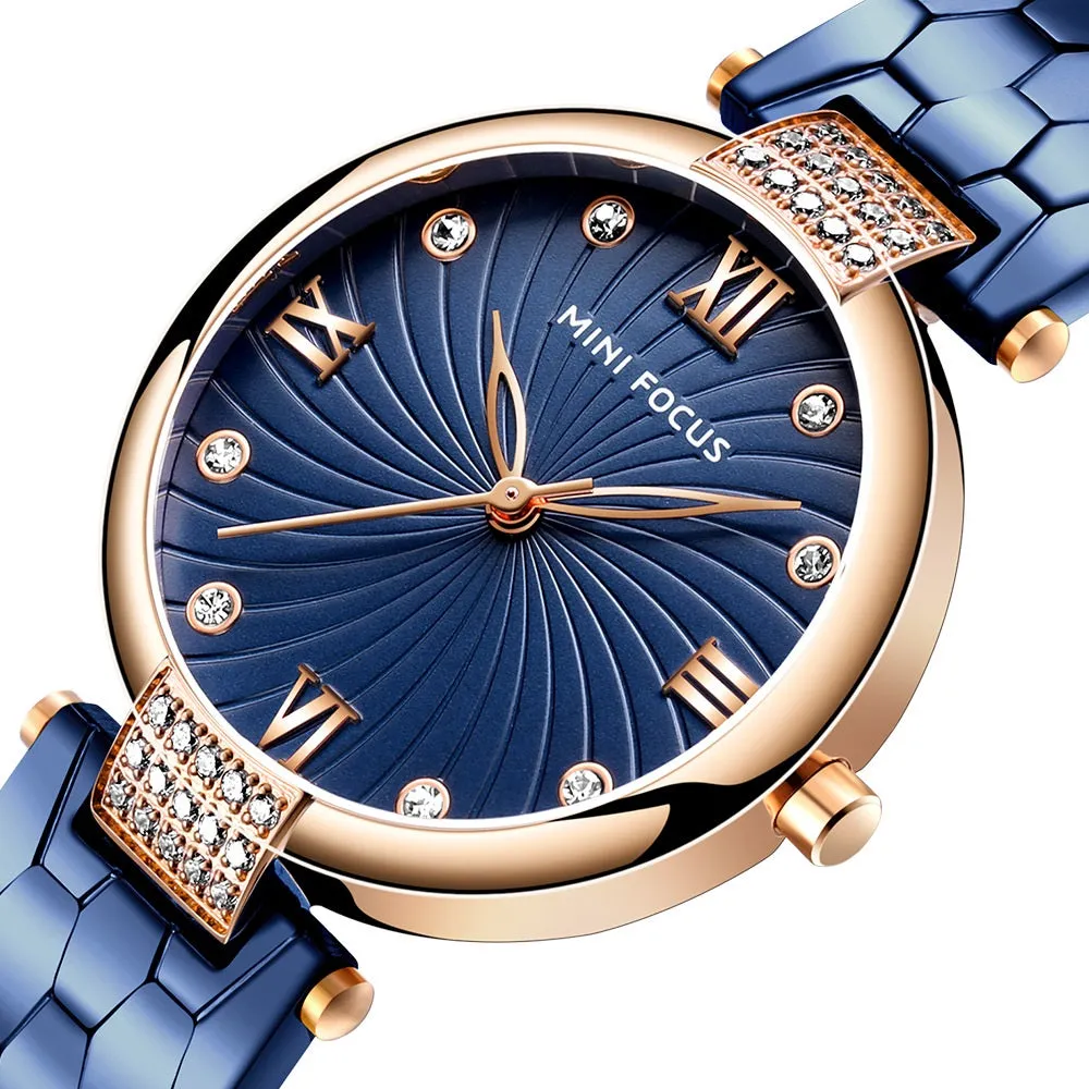Fashion-encrusted Japanese movement waterproof steel watch women's watch