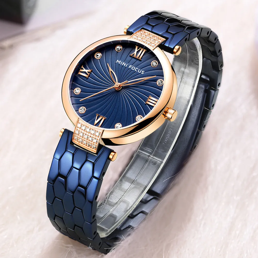 Fashion-encrusted Japanese movement waterproof steel watch women's watch