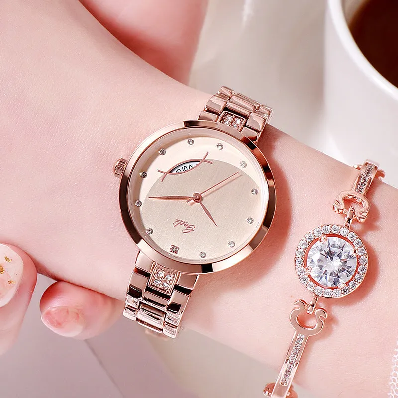 Fashionable and simple steel band calendar waterproof quartz Lady Watch