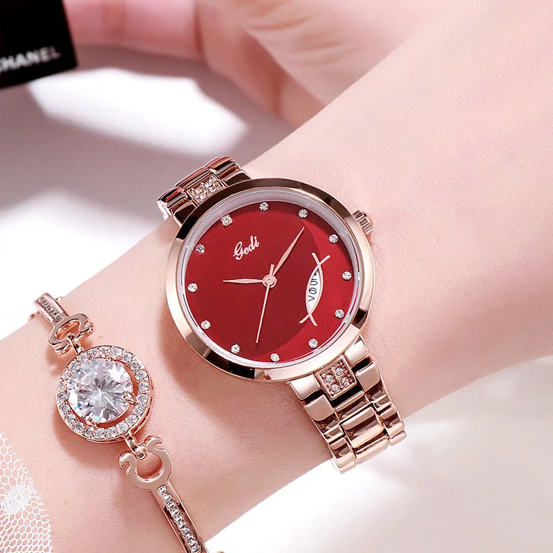 Fashionable and simple steel band calendar waterproof quartz Lady Watch