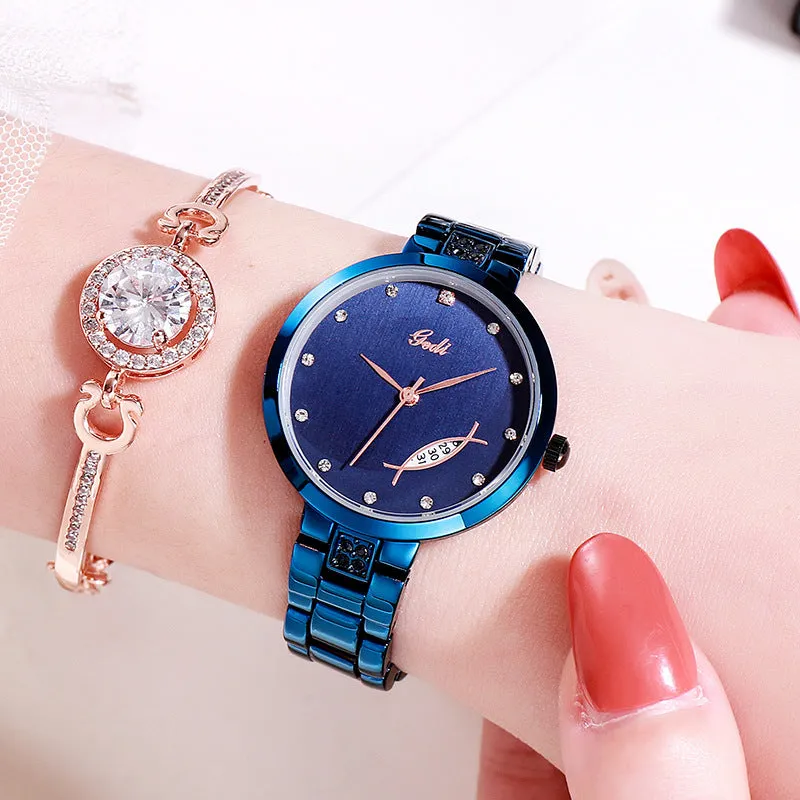 Fashionable and simple steel band calendar waterproof quartz Lady Watch