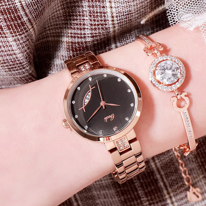 Fashionable and simple steel band calendar waterproof quartz Lady Watch