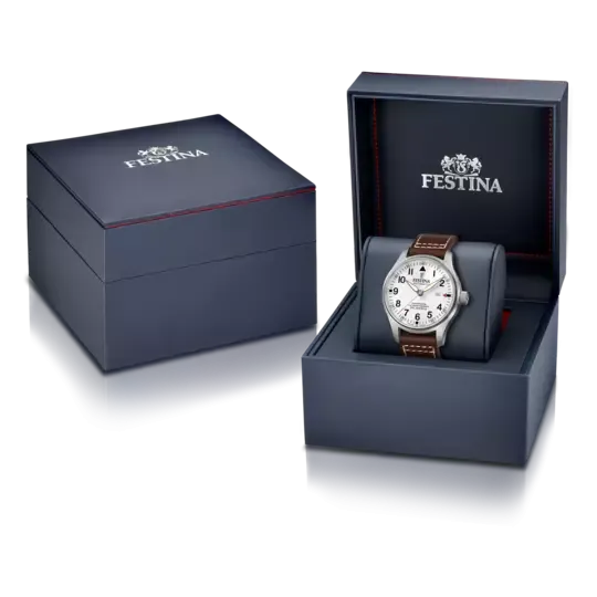 Festina F20151/1 Gents Automatic White Dial Brown Leather Strap Watch