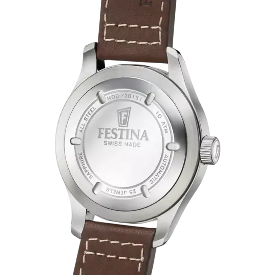 Festina F20151/1 Gents Automatic White Dial Brown Leather Strap Watch