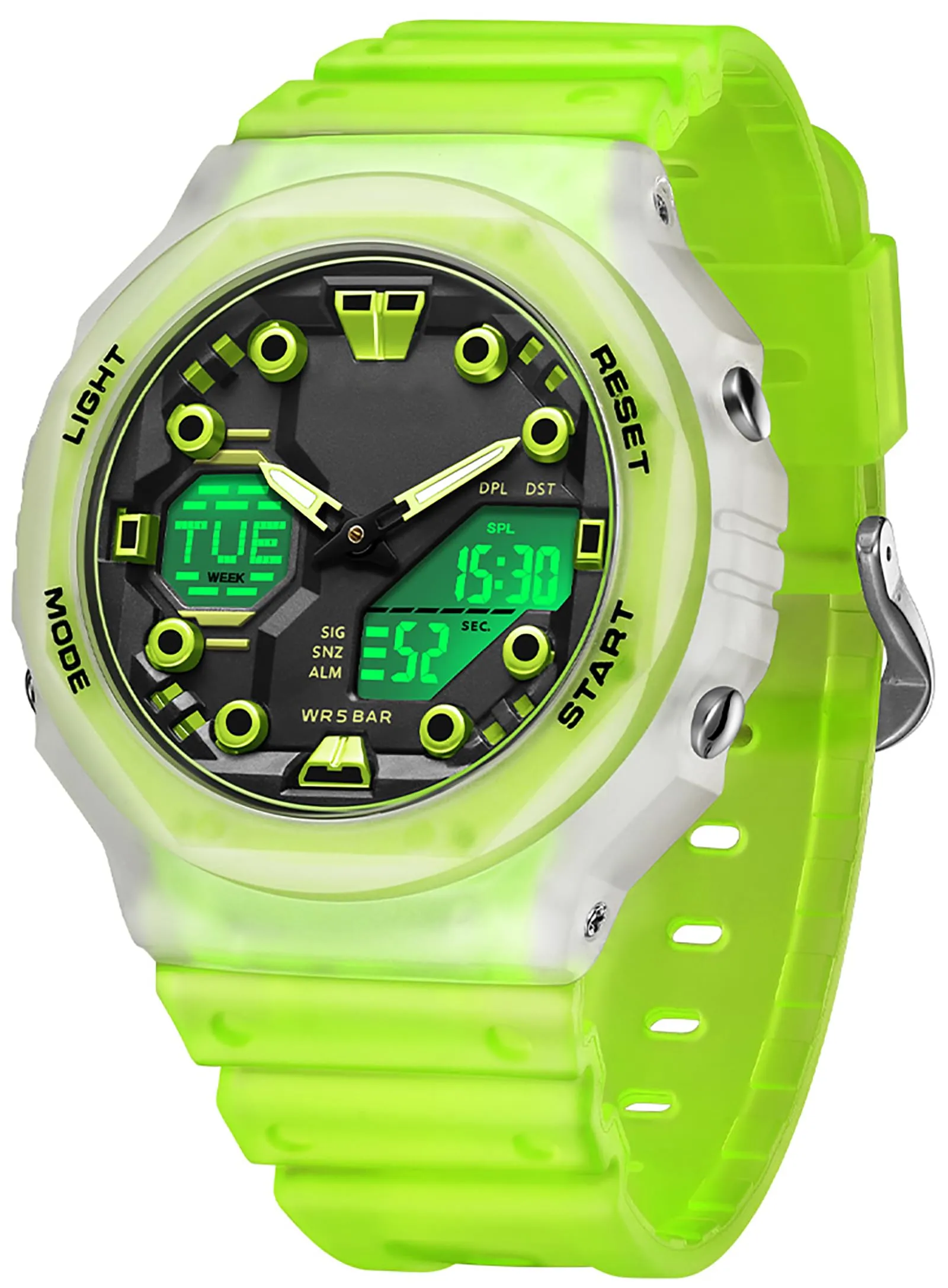 Findtime Sport Watches for Men Women,Digital Analog 5ATM Waterproof Watch with Countdown Alarm 12/24H World Time Stopwatch