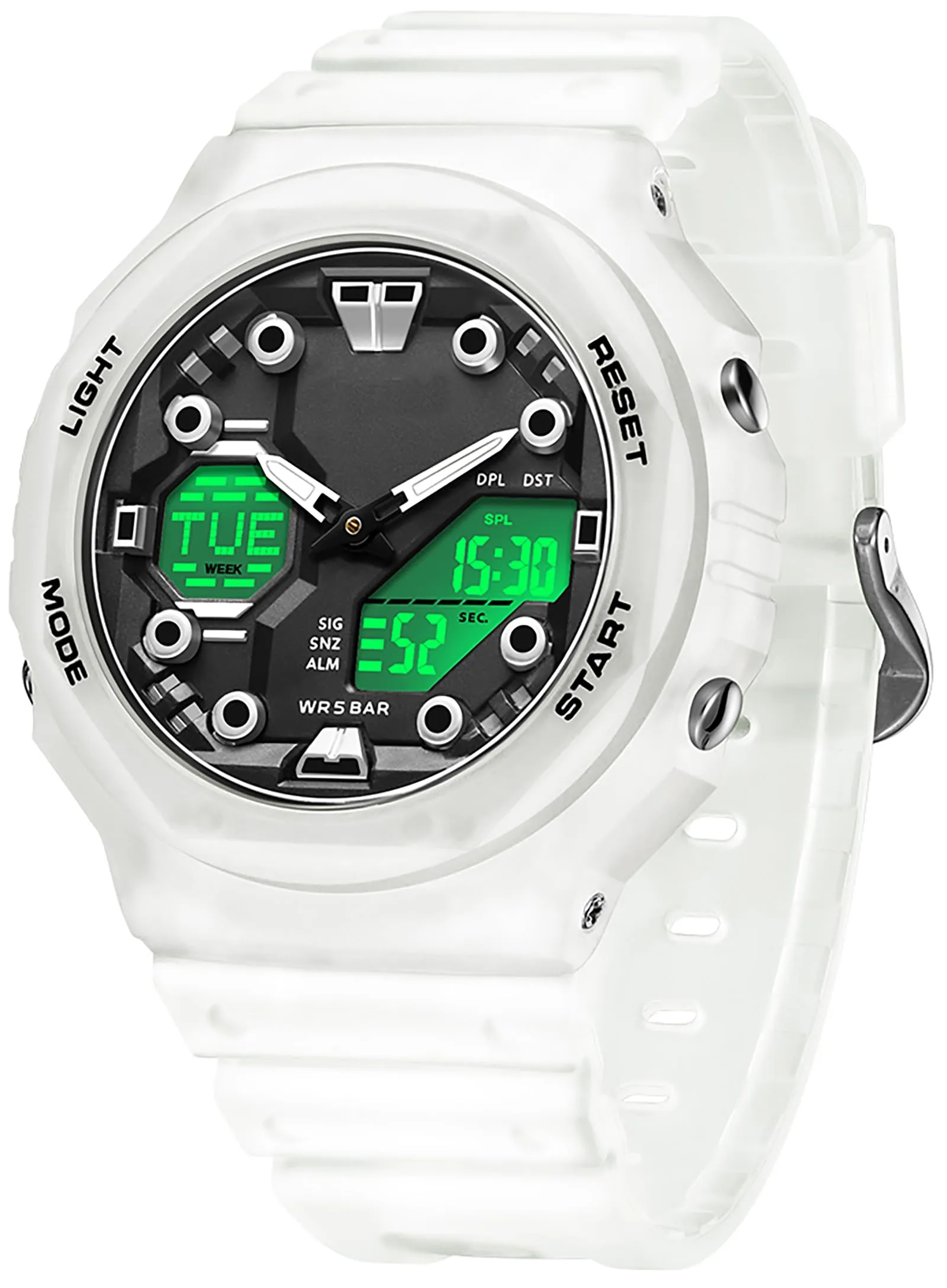 Findtime Sport Watches for Men Women,Digital Analog 5ATM Waterproof Watch with Countdown Alarm 12/24H World Time Stopwatch