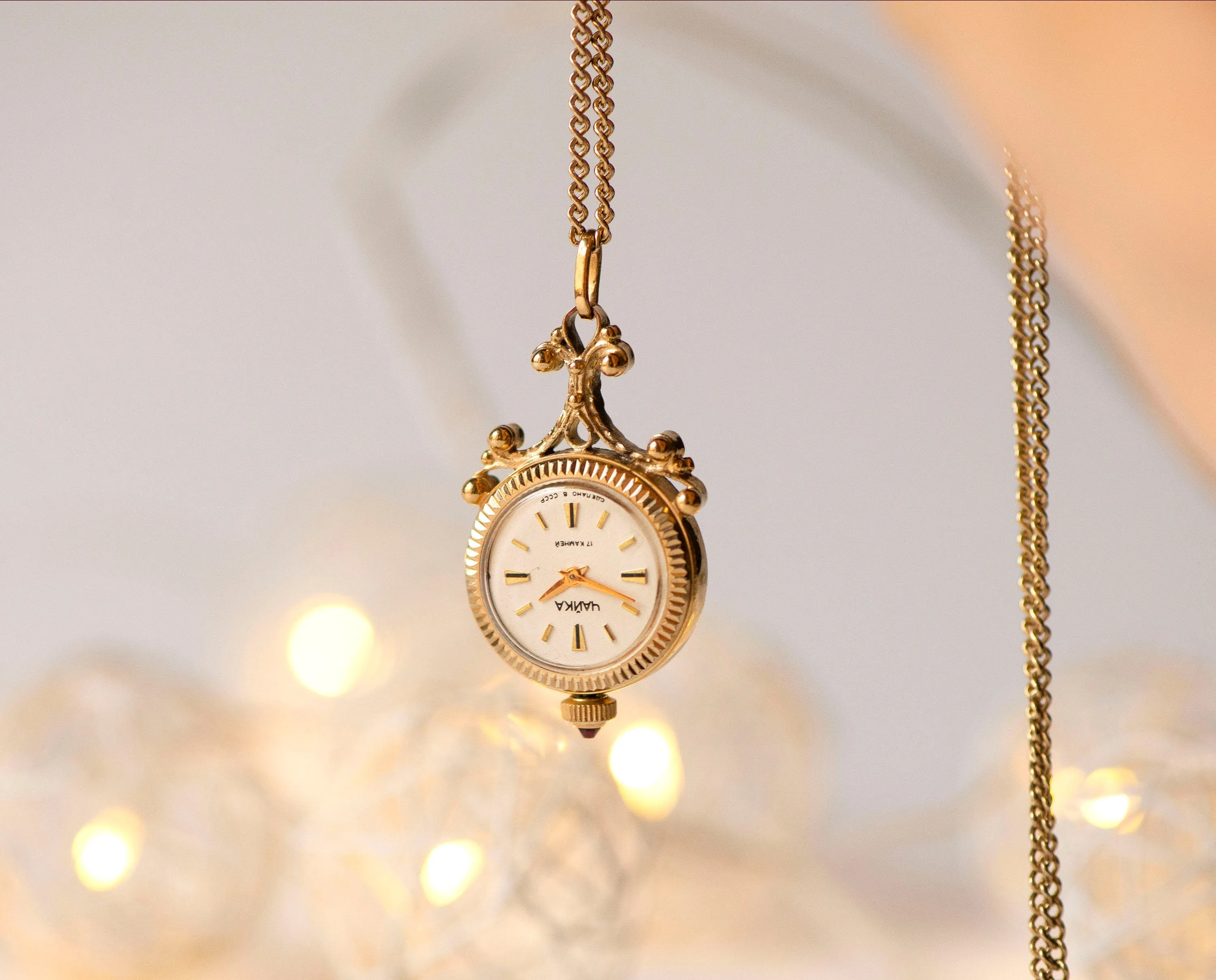 Floral pendant watch women's watch necklace Seagull gold plated, vintage watch pendant boho accessory limited edition lady gift chic jewelry