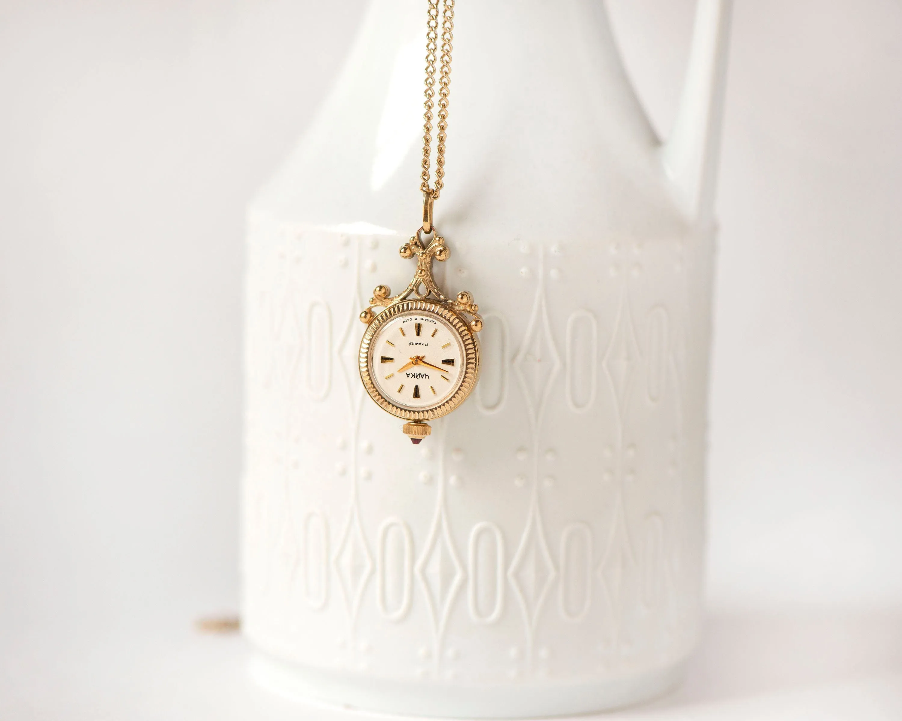 Floral pendant watch women's watch necklace Seagull gold plated, vintage watch pendant boho accessory limited edition lady gift chic jewelry